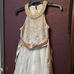 Elegant Cream and Gold Kids Dress